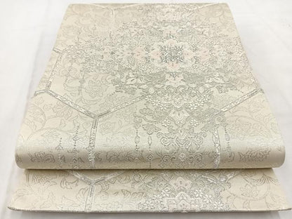 平和屋着物◎六通柄袋帯　唐織　吉祥華飾華文　銀糸　正絹　逸品　BAAW2479yc