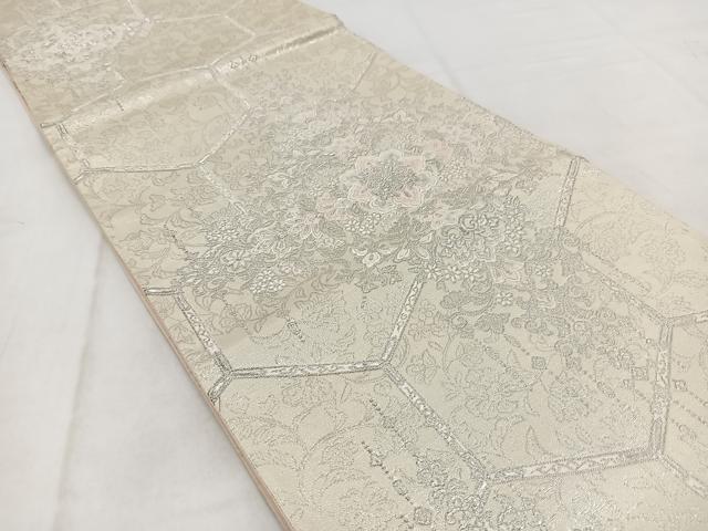 平和屋着物◎六通柄袋帯　唐織　吉祥華飾華文　銀糸　正絹　逸品　BAAW2479yc