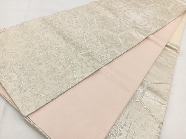 平和屋着物◎六通柄袋帯　唐織　吉祥華飾華文　銀糸　正絹　逸品　BAAW2479yc
