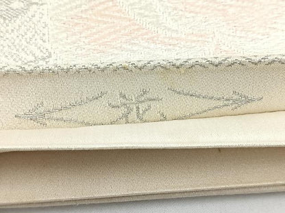 平和屋着物◎六通柄袋帯　唐織　扇面牡丹文　花　銀糸　正絹　逸品　BAAW2482yc