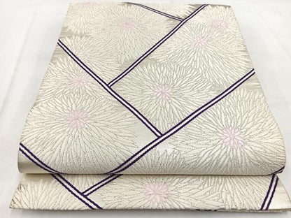 平和屋着物◎六通柄袋帯　唐織　檜垣菊花文　銀糸　正絹　逸品　BAAW2484yc