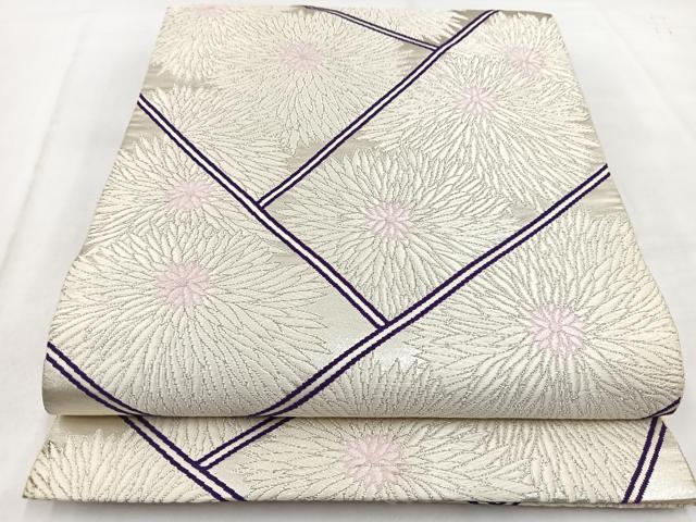 平和屋着物◎六通柄袋帯　唐織　檜垣菊花文　銀糸　正絹　逸品　BAAW2484yc