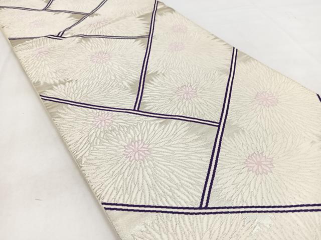 平和屋着物◎六通柄袋帯　唐織　檜垣菊花文　銀糸　正絹　逸品　BAAW2484yc