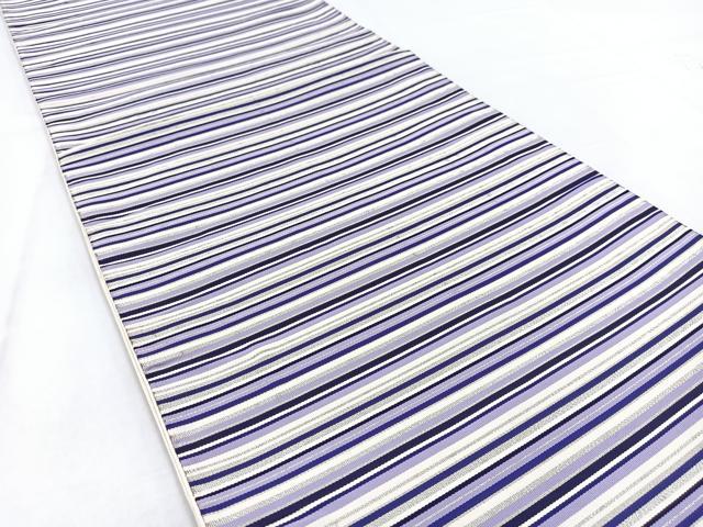 平和屋着物◎六通柄袋帯　横段文　銀糸　正絹　逸品　BAAW2488yc