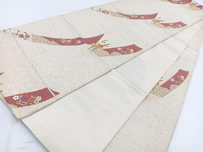 平和屋着物◎六通柄袋帯　唐織　鬘帯草花文　金糸　正絹　逸品　BAAW2489yc