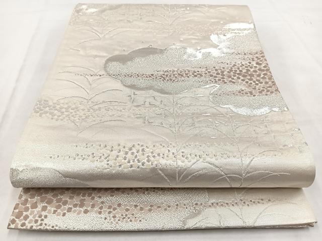 平和屋着物◎六通柄袋帯　唐織　雲取り草木文　銀糸　正絹　逸品　BAAW2490yc