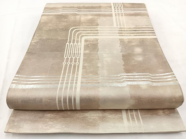 平和屋着物◎六通柄袋帯　幾何学文様　金銀糸　引箔　正絹　逸品　BAAW2491yc