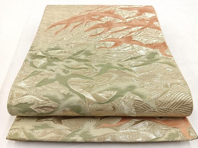平和屋着物◎六通柄袋帯　唐織　飛鶴立波文　金糸　正絹　逸品　BAAW2494yc