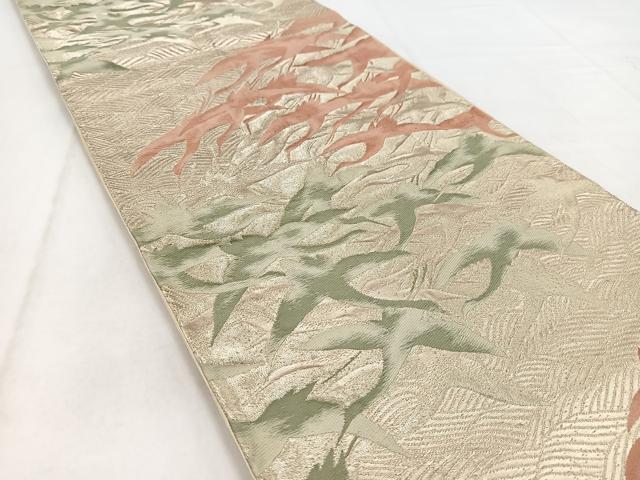 平和屋着物◎六通柄袋帯　唐織　飛鶴立波文　金糸　正絹　逸品　BAAW2494yc