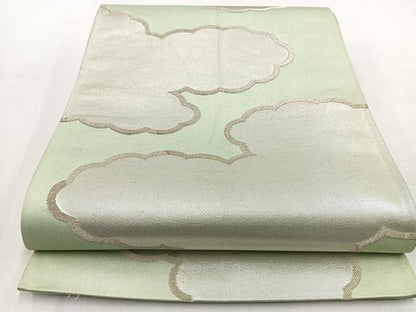 平和屋着物◎六通柄袋帯　雲文　銀糸　正絹　逸品　BAAW2501yc