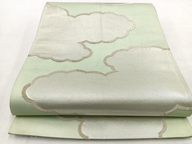 平和屋着物◎六通柄袋帯　雲文　銀糸　正絹　逸品　BAAW2501yc