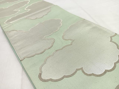 平和屋着物◎六通柄袋帯　雲文　銀糸　正絹　逸品　BAAW2501yc