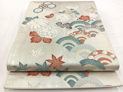 平和屋着物◎六通柄袋帯　唐織　花青海波　金銀糸　正絹　逸品　BAAW2502yc
