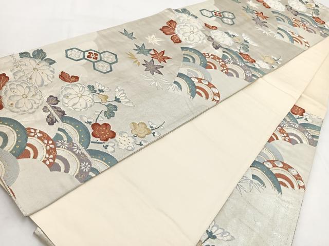 平和屋着物◎六通柄袋帯　唐織　花青海波　金銀糸　正絹　逸品　BAAW2502yc