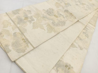 平和屋着物◎六通柄袋帯　ふくれ織　牡丹　金糸　正絹　逸品　BAAW2507yc