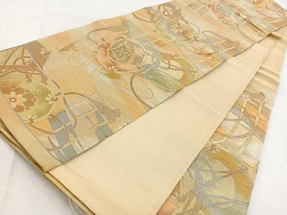 平和屋着物◎六通柄袋帯　几帳鼓花文　金銀糸　引箔　正絹　逸品　BAAW2511yc