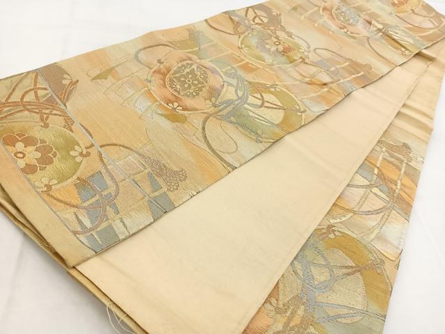 平和屋着物◎六通柄袋帯　几帳鼓花文　金銀糸　引箔　正絹　逸品　BAAW2511yc