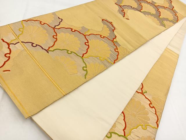 平和屋着物◎六通柄袋帯　唐織　雲重ね雪輪菊文　金糸　正絹　逸品　BAAW2515yc