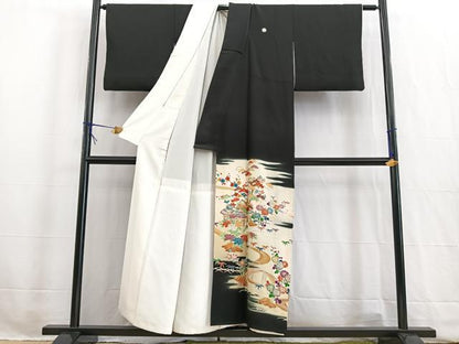 平和屋着物■豪華黒留袖 駒刺繍 御所解風景花文 金彩 正絹 逸品 BAAW2516yc