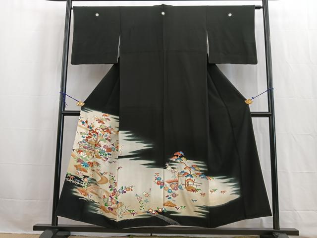 平和屋着物■豪華黒留袖 駒刺繍 御所解風景花文 金彩 正絹 逸品 BAAW2516yc