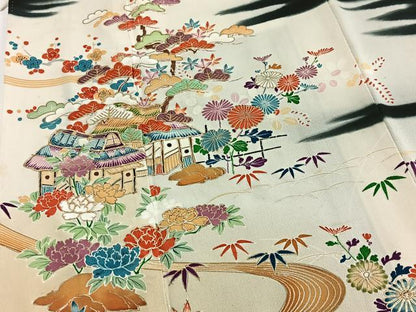 平和屋着物■豪華黒留袖 駒刺繍 御所解風景花文 金彩 正絹 逸品 BAAW2516yc