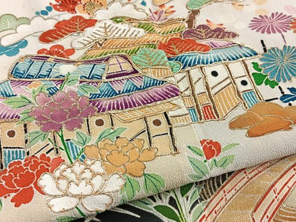 平和屋着物■豪華黒留袖 駒刺繍 御所解風景花文 金彩 正絹 逸品 BAAW2516yc