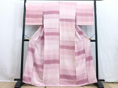 平和屋着物■上質な小紋 横段変わり市松文様 暈し染め 正絹 逸品 BAAW2523yc