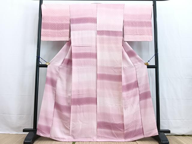 平和屋着物■上質な小紋 横段変わり市松文様 暈し染め 正絹 逸品 BAAW2523yc