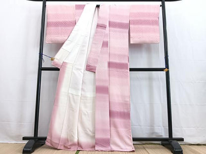 平和屋着物■上質な小紋 横段変わり市松文様 暈し染め 正絹 逸品 BAAW2523yc