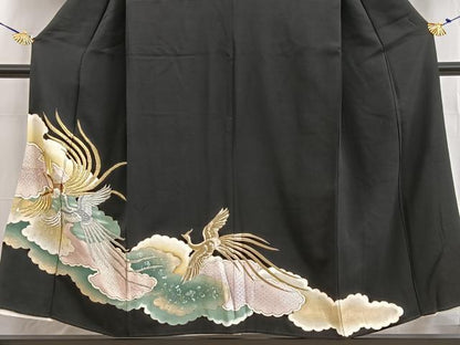 平和屋着物■豪華黒留袖 刺繍 鳳凰雲重ね文 金銀糸 正絹 逸品 BAAW2525yc