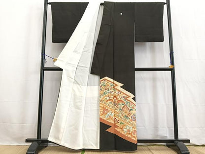 平和屋着物■豪華黒留袖 駒刺繍 更紗花文 金彩 正絹 逸品 BAAW2532yc