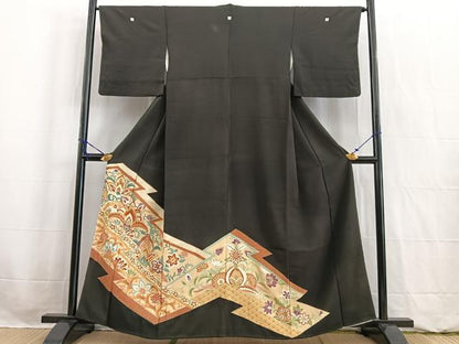 平和屋着物■豪華黒留袖 駒刺繍 更紗花文 金彩 正絹 逸品 BAAW2532yc