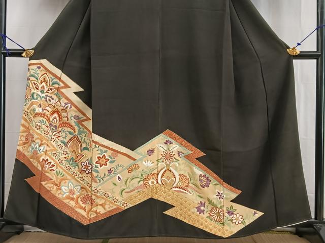 平和屋着物■豪華黒留袖 駒刺繍 更紗花文 金彩 正絹 逸品 BAAW2532yc