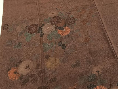 平和屋着物■訪問着　刺繍　草花文　鬼しぼ縮緬　正絹　逸品　BAAW2533yc