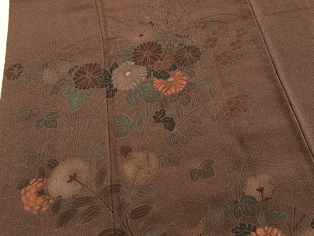 平和屋着物■訪問着　刺繍　草花文　鬼しぼ縮緬　正絹　逸品　BAAW2533yc
