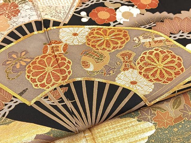 平和屋着物■豪華黒留袖 駒刺繍 扇面宝尽くし花文 金銀彩 正絹 逸品 BAAW2544yc