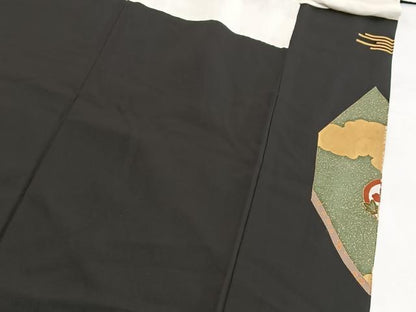 平和屋着物■豪華黒留袖 駒刺繍 扇面宝尽くし花文 金銀彩 正絹 逸品 BAAW2544yc