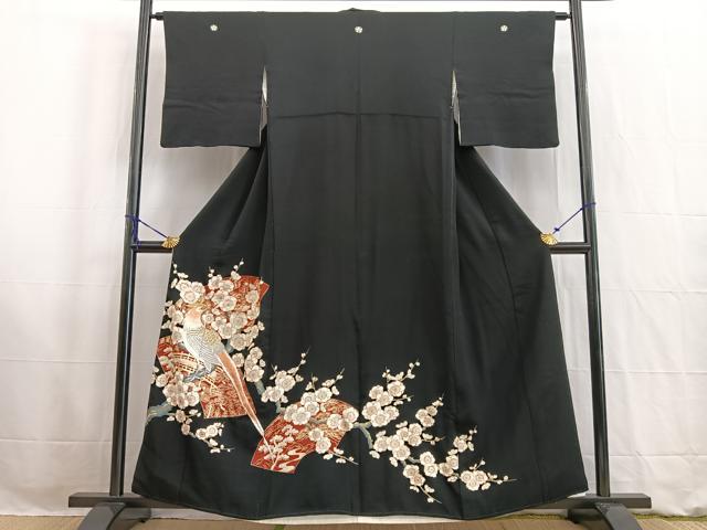 平和屋着物■豪華黒留袖 刺繍 尾長鳥地紙花文 金銀糸 正絹 逸品 BAAW2552yc