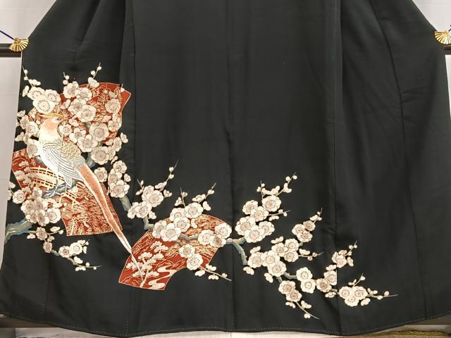 平和屋着物■豪華黒留袖 刺繍 尾長鳥地紙花文 金銀糸 正絹 逸品 BAAW2552yc
