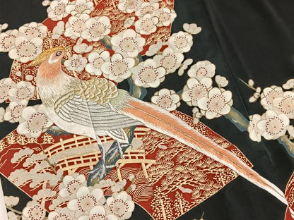 平和屋着物■豪華黒留袖 刺繍 尾長鳥地紙花文 金銀糸 正絹 逸品 BAAW2552yc