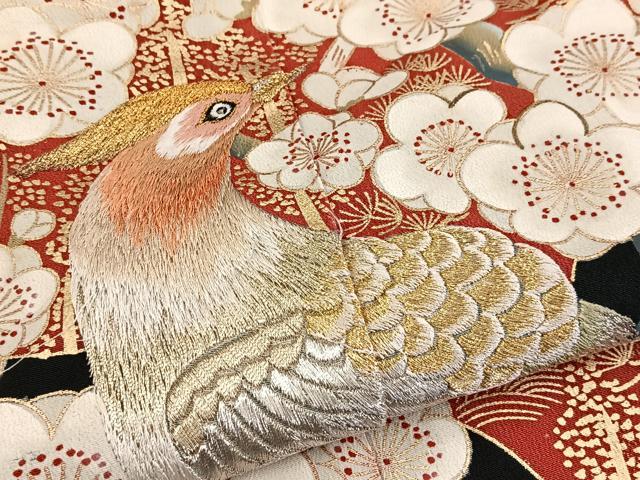 平和屋着物■豪華黒留袖 刺繍 尾長鳥地紙花文 金銀糸 正絹 逸品 BAAW2552yc
