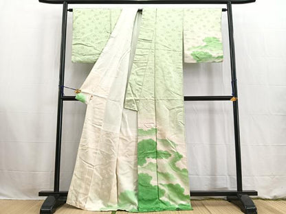 平和屋着物■訪問着 雲重ね菊花文 暈し染め 銀通し地 正絹 逸品 BAAW2574yc
