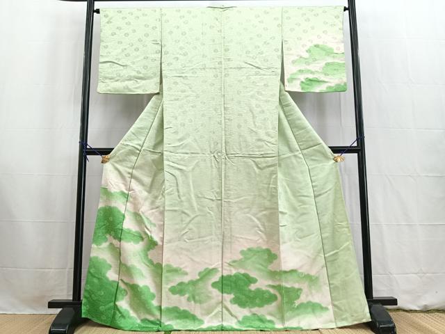 平和屋着物■訪問着 雲重ね菊花文 暈し染め 銀通し地 正絹 逸品 BAAW2574yc