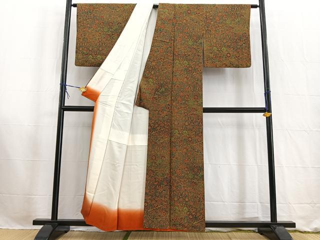 平和屋着物■上質な小紋　切嵌更紗花文　正絹　逸品　BAAW2576yc