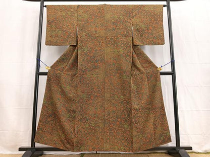 平和屋着物■上質な小紋　切嵌更紗花文　正絹　逸品　BAAW2576yc