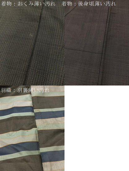 平和屋着物■男性　紬　アンサンブル　縞　正絹　逸品　未使用　BAAW2588yc