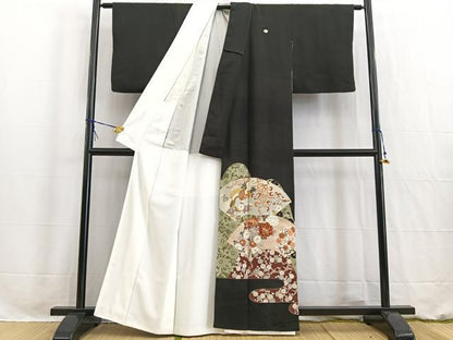 平和屋着物■豪華黒留袖 刺繍 鳳凰地紙花文 金彩 正絹 逸品 BAAW2601yc