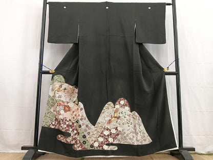 平和屋着物■豪華黒留袖 刺繍 鳳凰地紙花文 金彩 正絹 逸品 BAAW2601yc