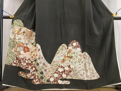 平和屋着物■豪華黒留袖 刺繍 鳳凰地紙花文 金彩 正絹 逸品 BAAW2601yc
