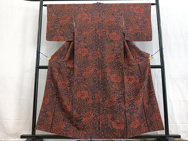 平和屋着物■上質な小紋　切嵌更紗花文　鬼しぼ縮緬　正絹　逸品　BAAW2602yc